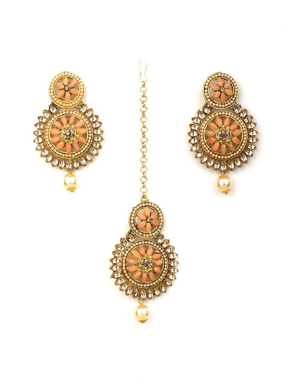 Women's Kundan Floral MaangTikka Earring Set - Priyaasi