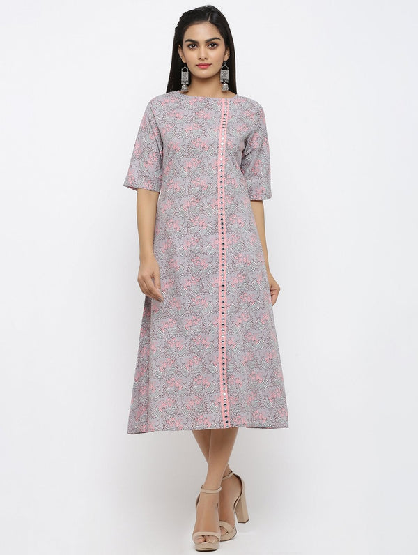 Women's Pure Cotton Printed & Embroidered A-line Kurta - Maaesa