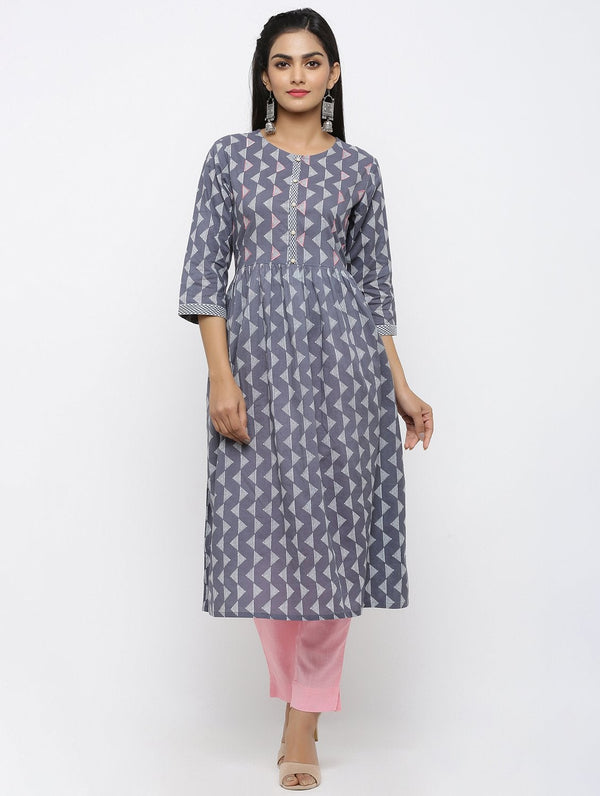 Women's Pure Cotton Printed & Embroidered Flared Kurta - Maaesa