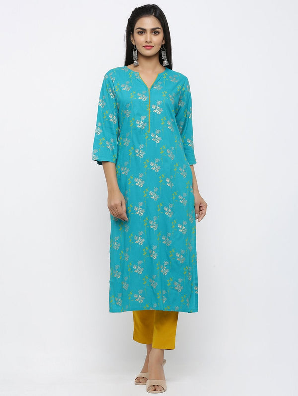 Women's Rayon Floral Printed Straight Kurta - Maaesa