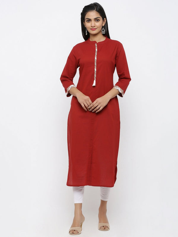 Women's Cotton Solid Straight Kurta - Maaesa