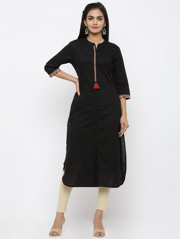 Women's Cotton Solid Straight Kurta - Maaesa