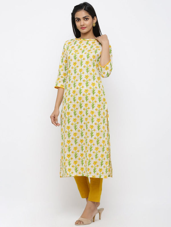 Women's Cotton Printed Straight Kurta - Maaesa