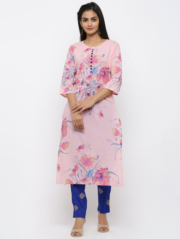 Women's Cotton Printed Straight Kurta - Maaesa