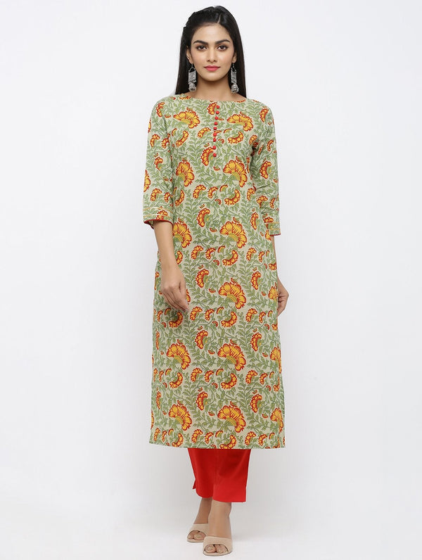 Women's Cotton Printed Straight Kurta - Maaesa