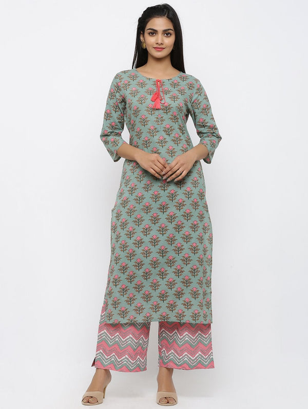 Women's Cotton Printed Straight Kurta - Maaesa