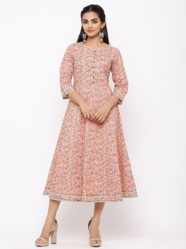 Women's Cotton Floral Printed Anarkali Kurta - Maaesa