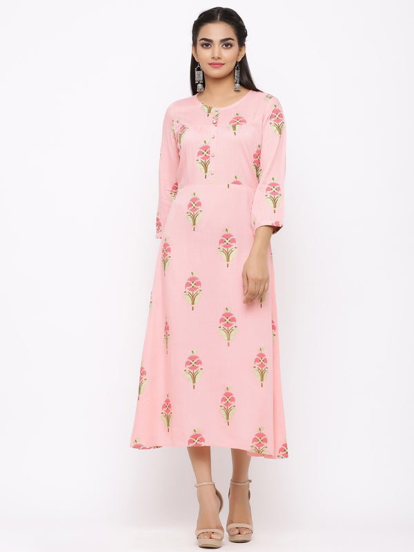 Women's Cotton Floral Printed A-line Kurta - Maaesa