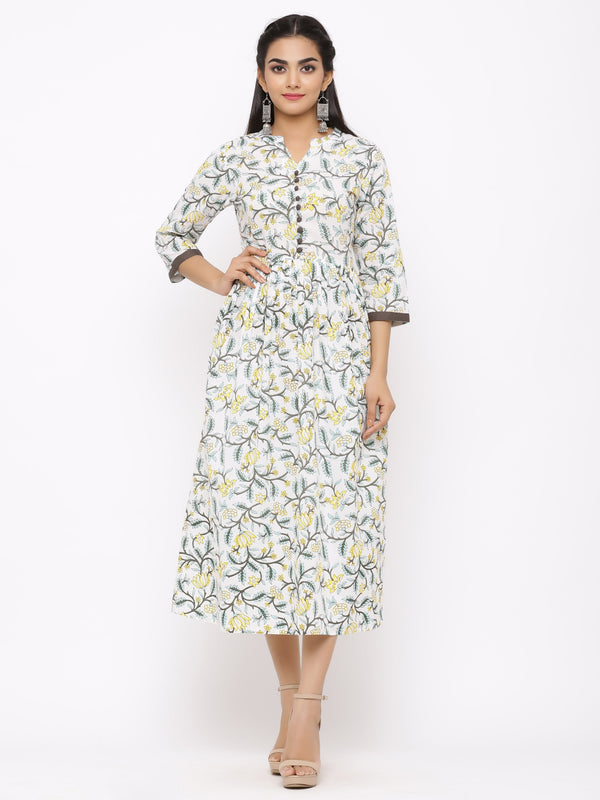 Women's Cotton Floral Printed Tired Kurta - Maaesa