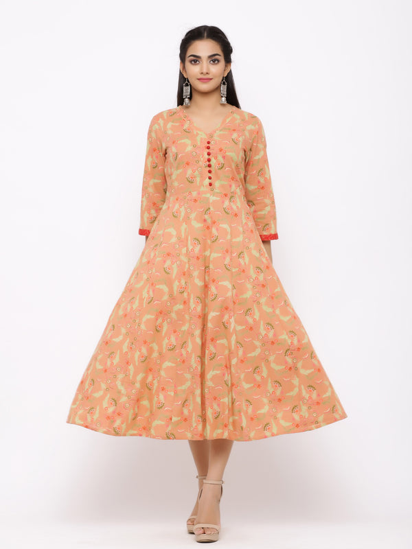 Women's Cotton Printed Tired Kurta - Maaesa