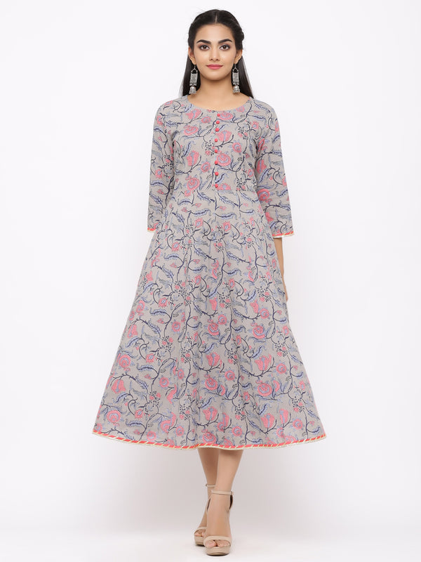 Women's Cotton Printed A-line Kurta - Maaesa