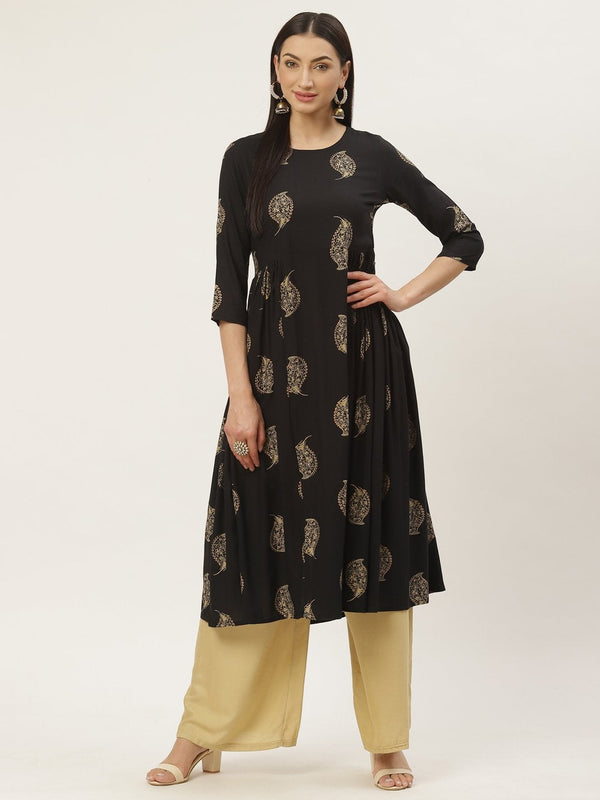 Women's Rayon Discharge Gold Printed Anarkali Kurta - Maaesa