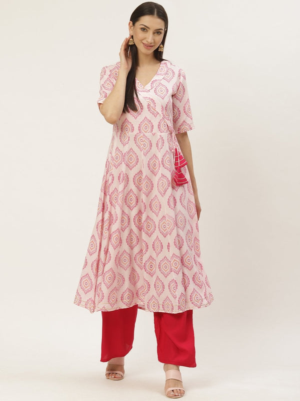 Women's Rayon Printed & Gota Work Angrakha Kurta - Maaesa