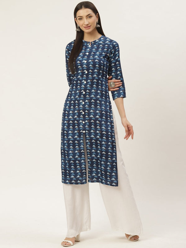 Women's Rayon Gold Printed Straight Kurta - Maaesa