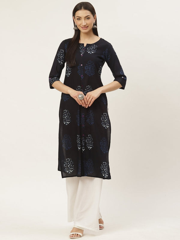 Women's Rayon Discharge Print Straight Kurta - Maaesa