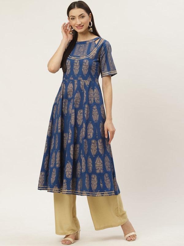 Women's Cotton Printed & Gota Work Anarkali Kurta - Maaesa