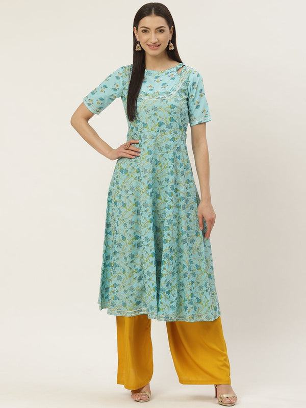 Women's Cotton Printed & Gota Work Anarkali Kurta - Maaesa