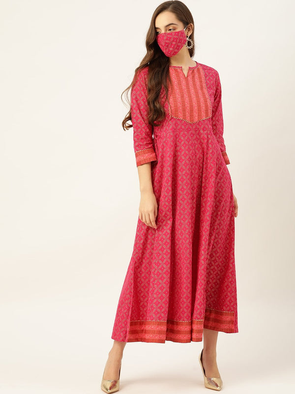 Women's Pink Cotton Gold Printed Anarkali - Maaesa