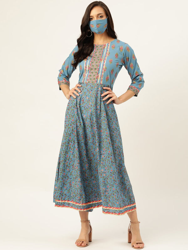 Women's Blue Cotton Gotta Detailing Anarkali - Maaesa