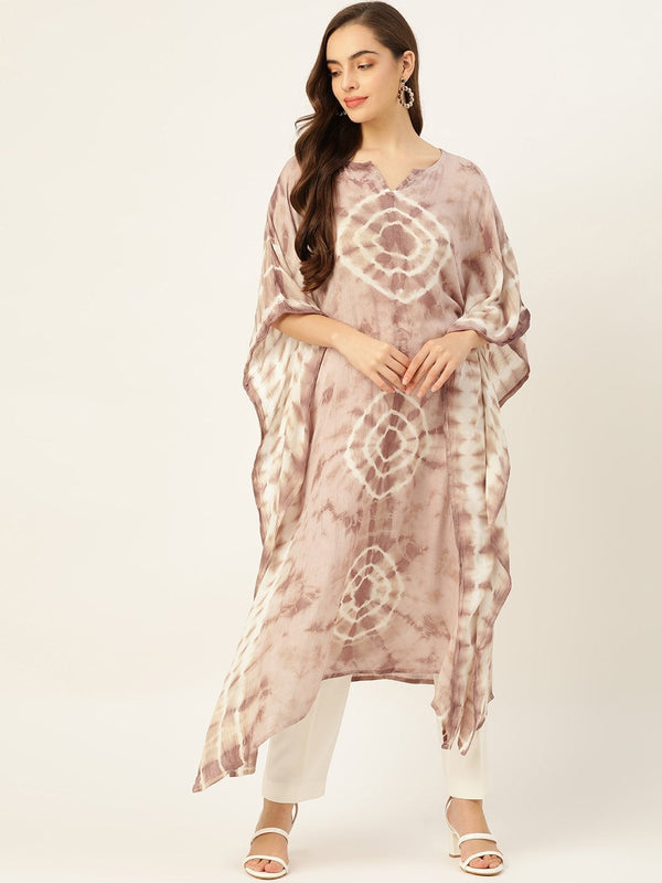 Women's Brown Tie-Dye Crepe Kaftan Kurta - Maaesa