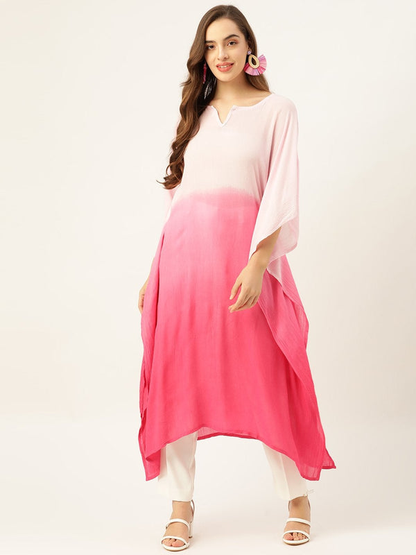 Women's Ombre Pink Tie-Dye Kaftan Kurta - Maaesa