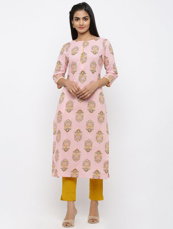 Women's Cotton Printed Straight Kurta Pant Set - Maaesa