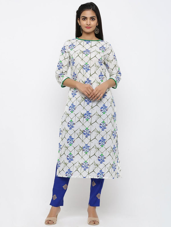 Women's Cotton Printed Straight Kurta Pant Set - Maaesa