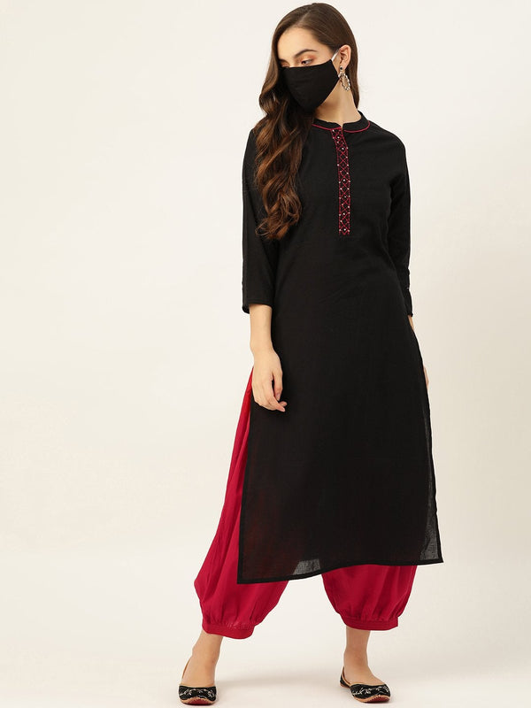 Women's Black Cotton kurta With Salwar - Maaesa