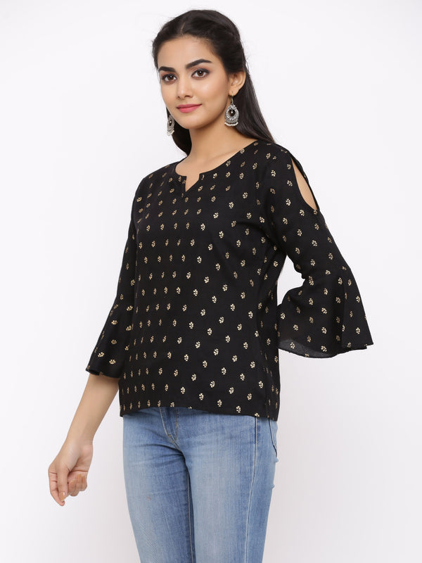 Women's Rayon Printed Top (Black) - Maaesa