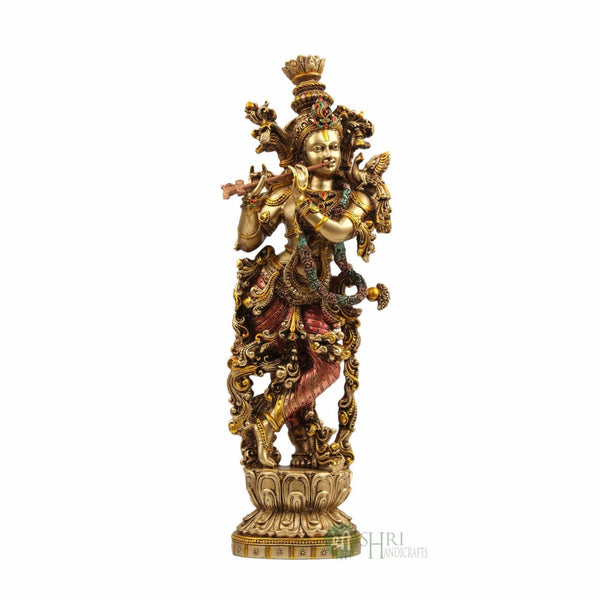 15" KRISHNA STANDING KARVIN COPPER STATUE SN