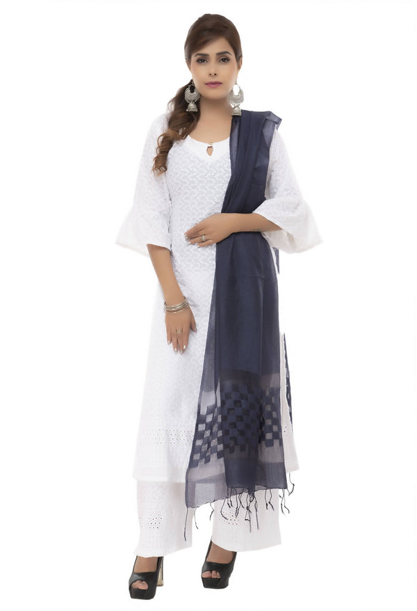 Women's Buta Cut Design Cotton Dupatta Navy Blue Mfd0040 - Moeza