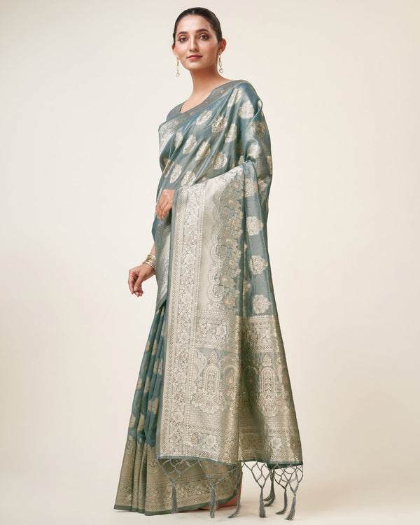 Women's Woven Saree With Blouse Set-Grey - Sweet Smile