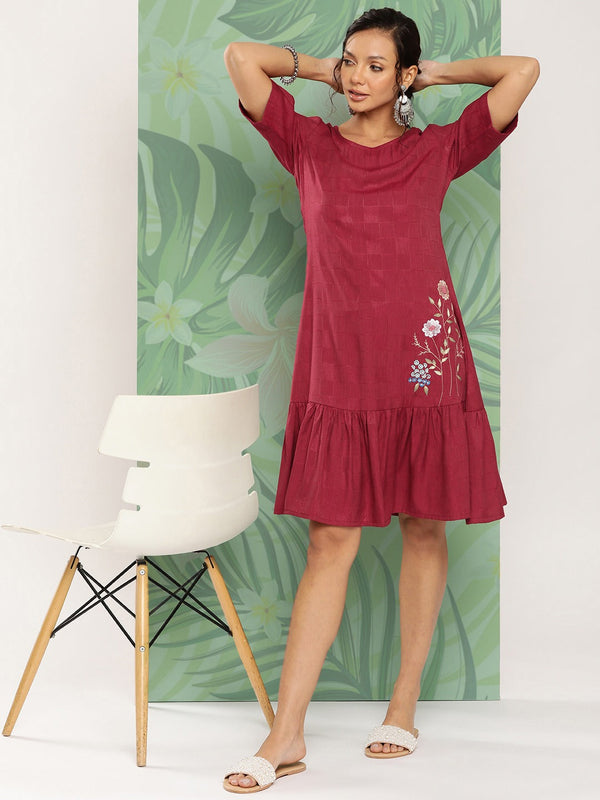 Maroon Floral Ethnic Dress-Indiakreations-JS9852DRSMRS