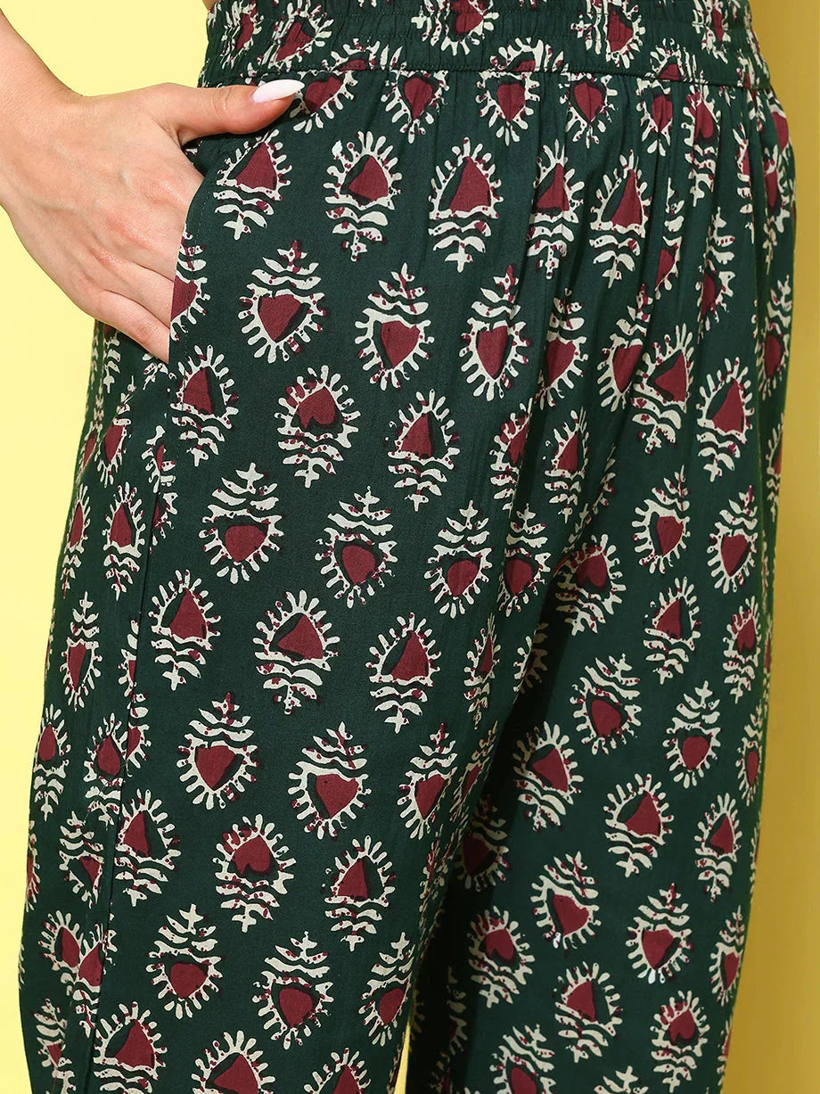 Maroon Floral Printed Pleated Pure Cotton Kurta with Trousers & Dupatta-Indiakreations-JS1428SKDMRS