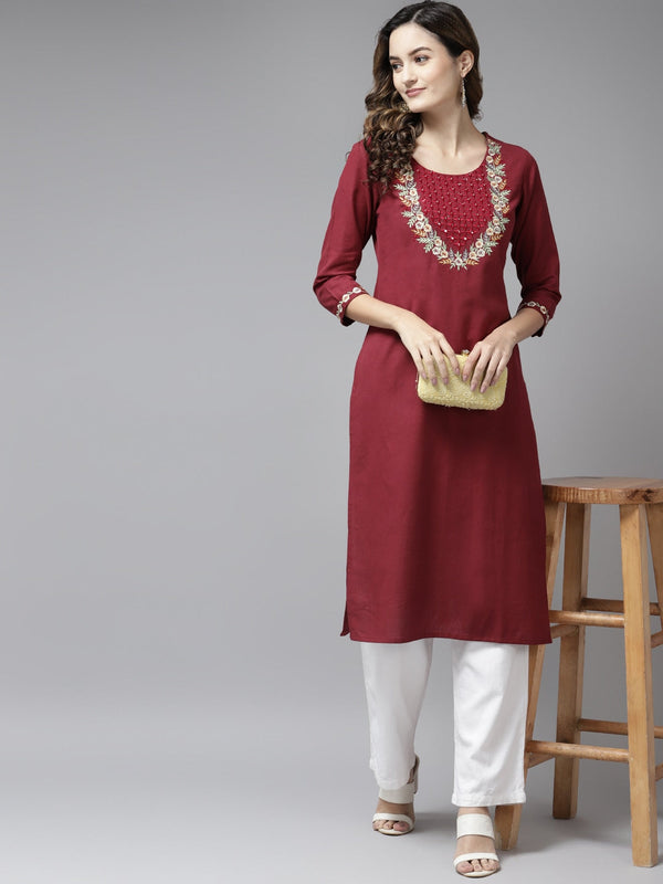 Maroon Mirror Work Kurta-Indiakreations-JS9553KURMRS