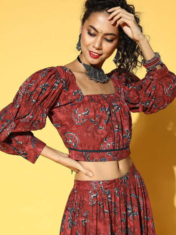 Maroon & Navy Blue Printed Co-Ords-Indiakreations-JS9648CRDRDXS