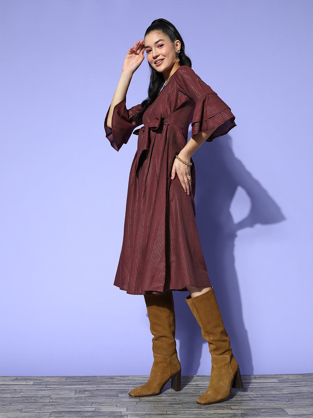 Maroon Peter Pan Collar Dress-Indiakreations-JS8139DRSMRXS