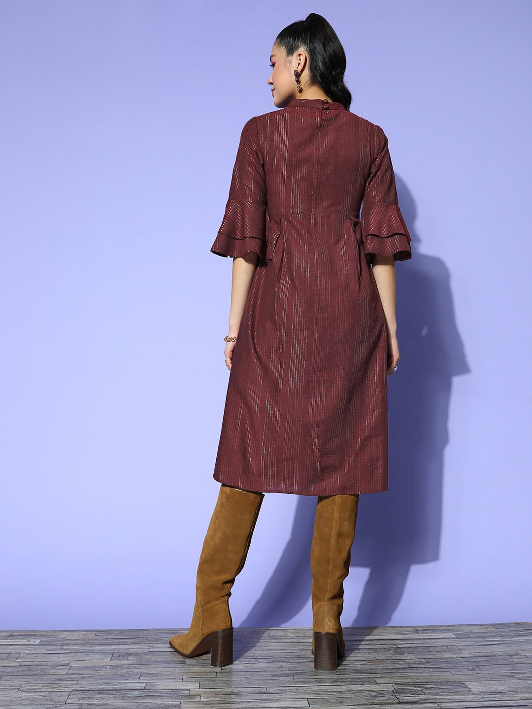 Maroon Peter Pan Collar Dress-Indiakreations-JS8139DRSMRXS