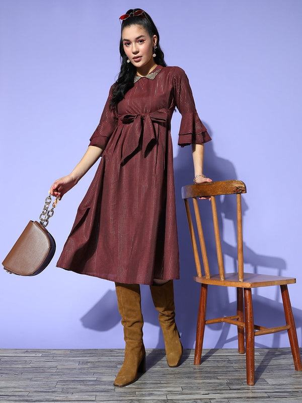 Maroon Peter Pan Collar Dress-Indiakreations-JS8139DRSMRXS