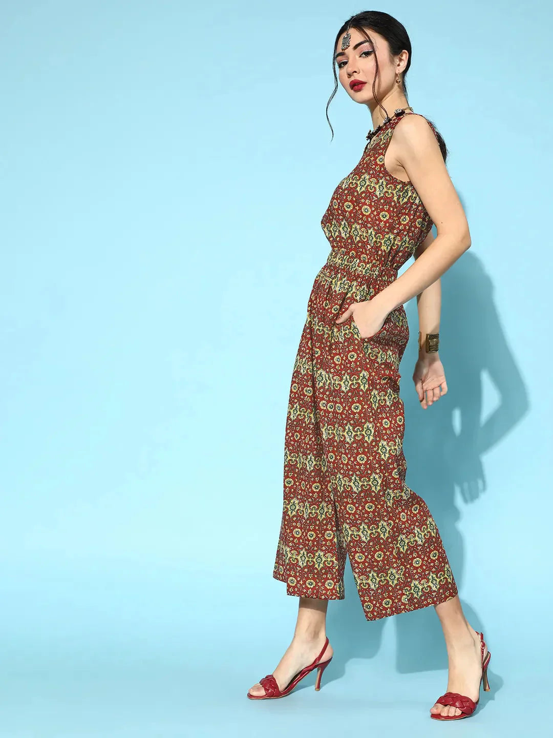 Maroon Printed Jumpsuit-Indiakreations-JS9551JSMRS