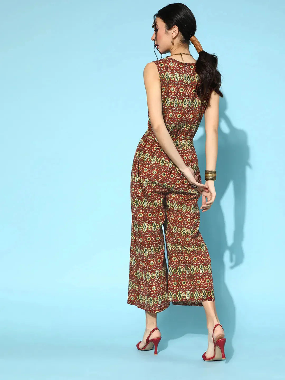 Maroon Printed Jumpsuit-Indiakreations-JS9551JSMRS