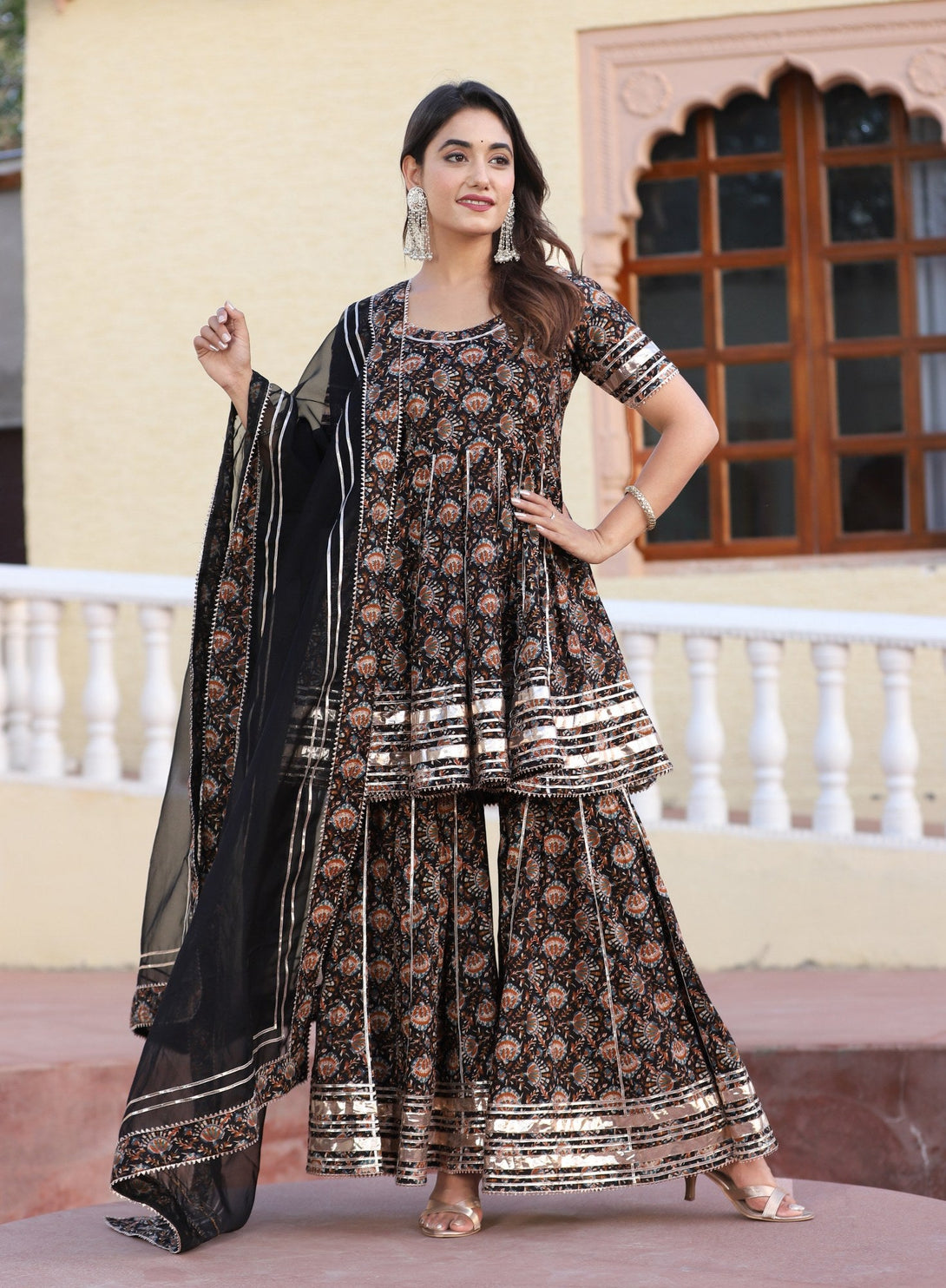 Women's Black Masakali Cotton Sharara Set - Lado Jaipuri