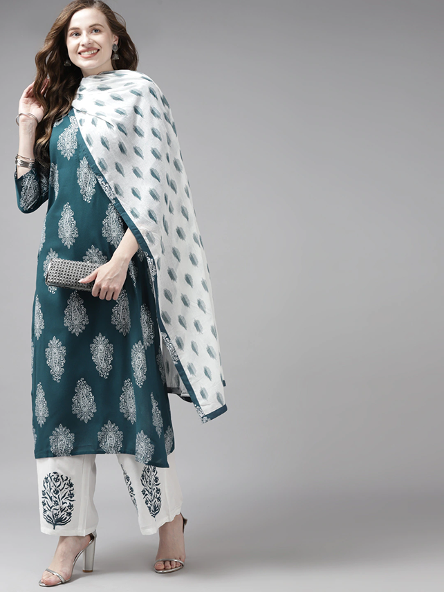 Mauve & Offwhite Printed Dupatta Set-Indiakreations-JS7298SETTGS