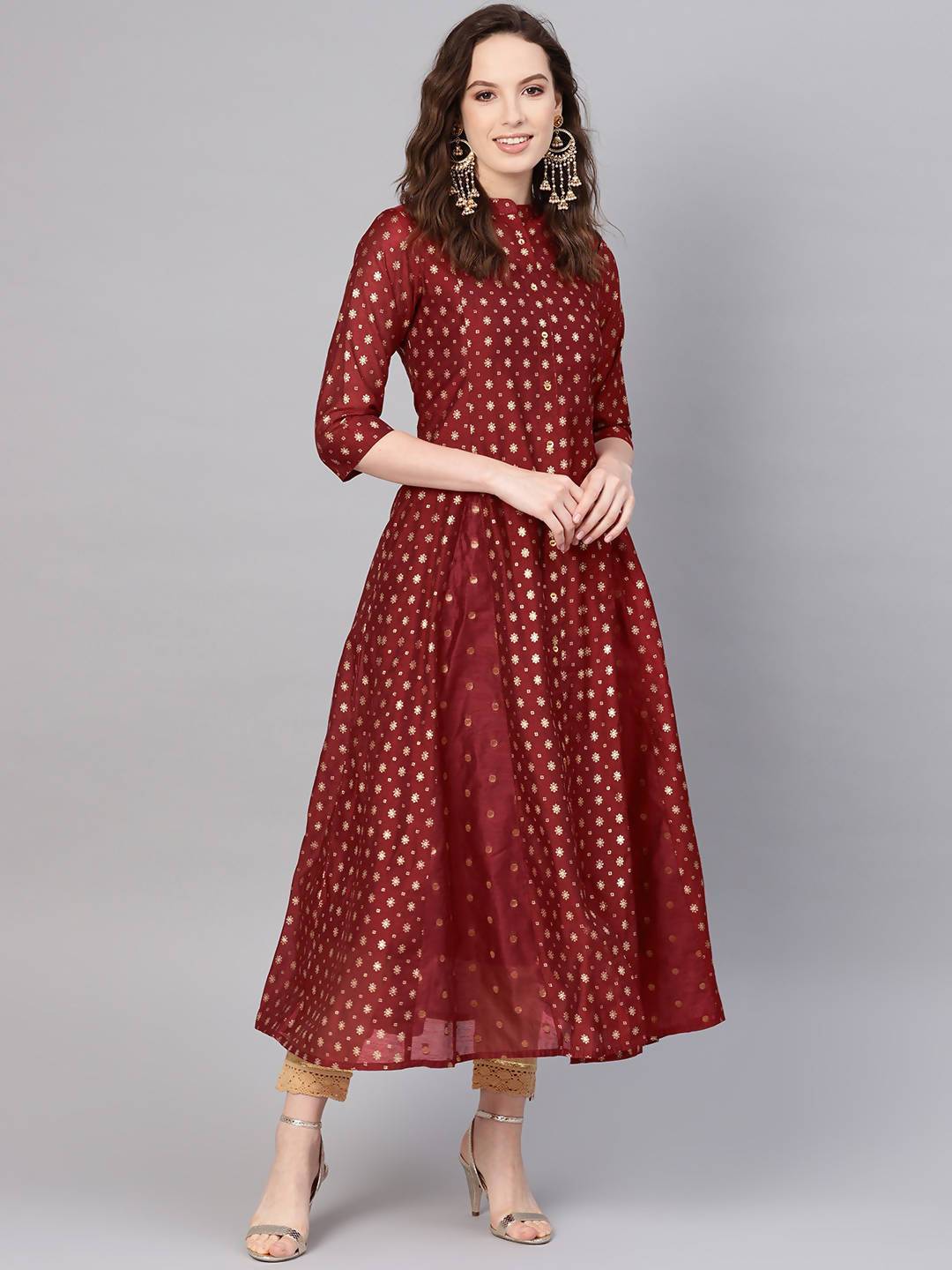 Women's Chanderi Printed Layered Kurta - Juniper