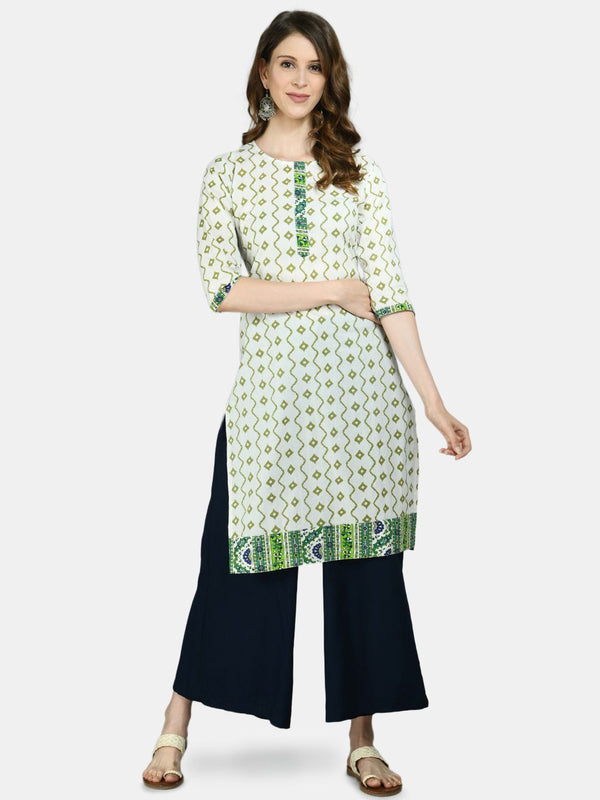 Women's Multicolor Cotton Printed 3/4 Sleeve Round Neck Casual kurta - Myshka