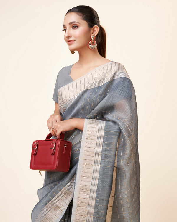 Women's Woven Saree With Blouse Set-Grey - Sweet Smile