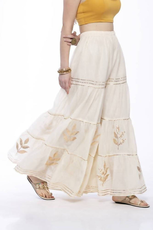 Women's Cotton Off White Gotta Work Sharara Mfp015 - Moeza