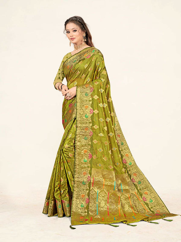 Women's Light Green Color Stylish Saree With Blouse Set - Sweet Smile