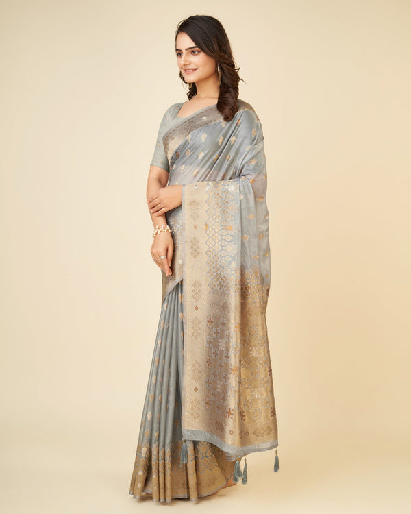 Women's Woven Saree With Blouse Set-Grey - Sweet Smile