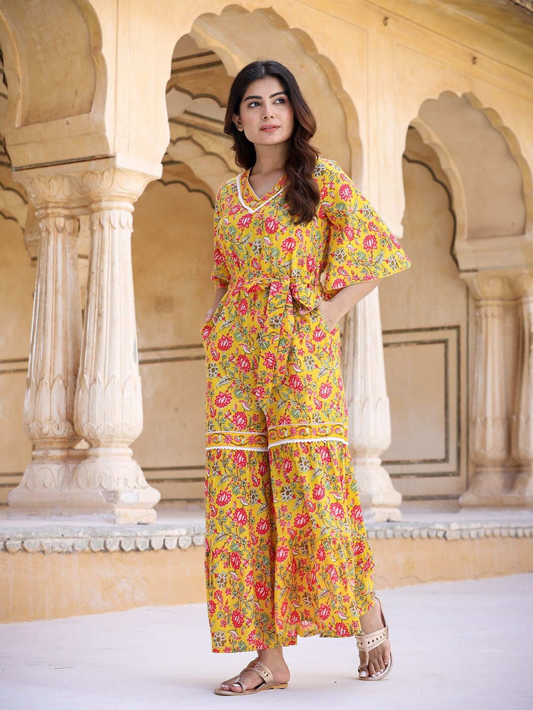 Mustard Printed Jumpsuit-Indiakreations-JS9549JSYLS